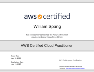 AWS Certified Cloud Practitioner Certificate -- William Spang